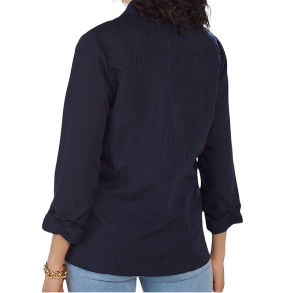 SOFT SURROUNDINGS Vici Linen Blend Blazer in Navy Blue Size XS — NWT - Picture 3 of 9